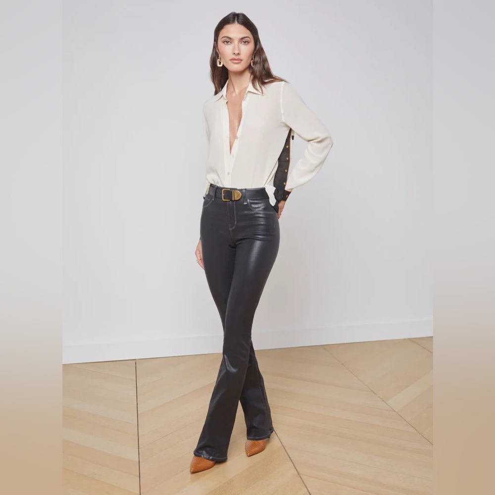 L’AGENCE Gio Blouse Ecru Keys Scarf Print 100% Silk Button Down Shirt Small - Picture 11 of 12